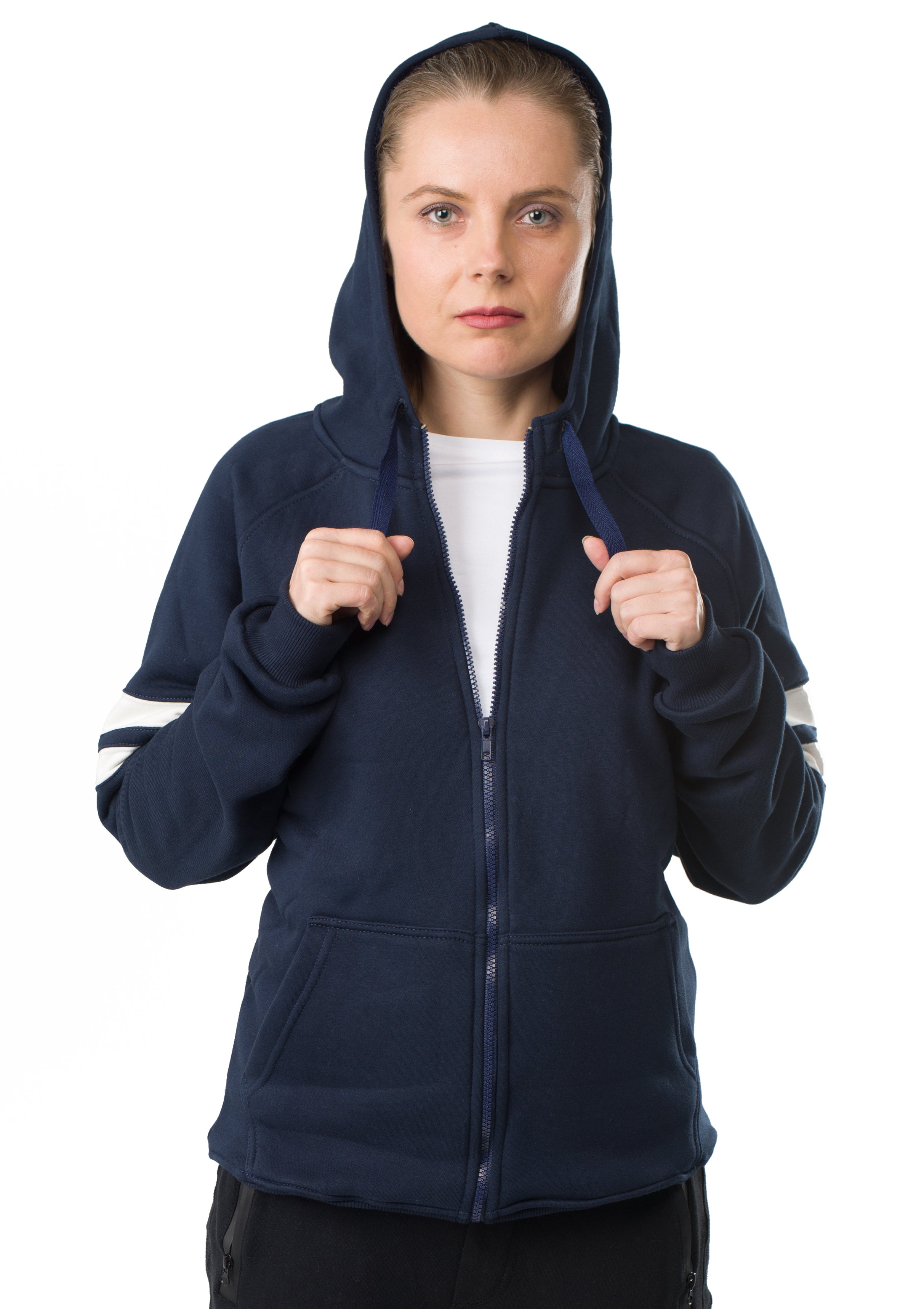 Side Stripes Hoodie Sweatshirt (D.blue) For Her